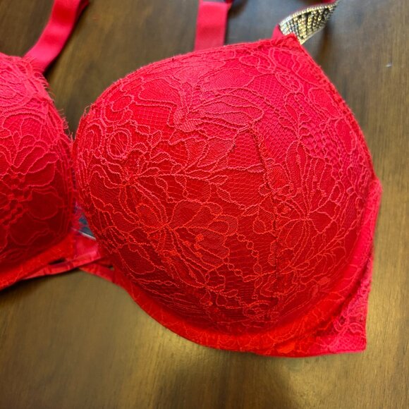 Victoria's Secret Women Very Sexy Push Up Bra Padded Underwire Red 34D Lace - Picture 10 of 16